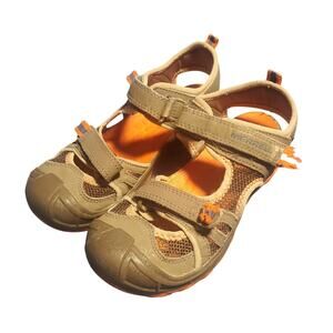 Merrell Size 2W ML Boy Hydro Rapid Leather Sandal Gray Orange Closed Toe Daycare